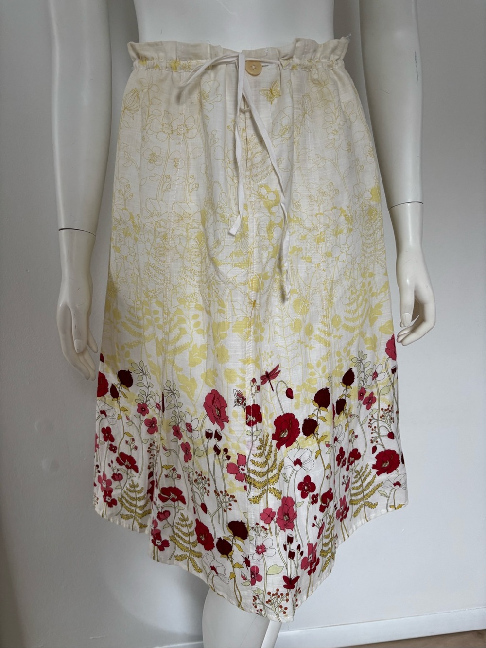 Eddie Bauer White Midi Skirt with Red Floral Hem